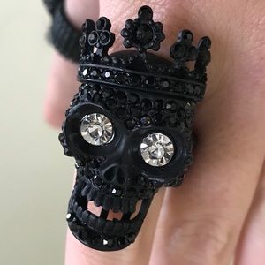 Crystal Rhinestone Pave Crown Skull Stretch Ring
